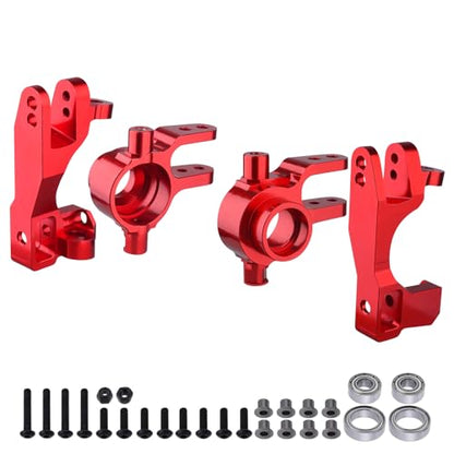 Hobbypark Aluminum Caster Blocks (c-hubs) & Steering Blocks for 1/10 Traxxas Slash 4x4,Upgrade Replacement of 6832 6837 Hop Ups (Red)