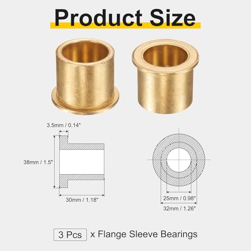 uxcell 3Pcs Flange Sleeve Bearings, 25mm Bore x 32mm OD x 30mm Length, Self-Lubricating Sintered Bronze Bushings - size: 25mm Bore x 32mm OD x 30mm Length