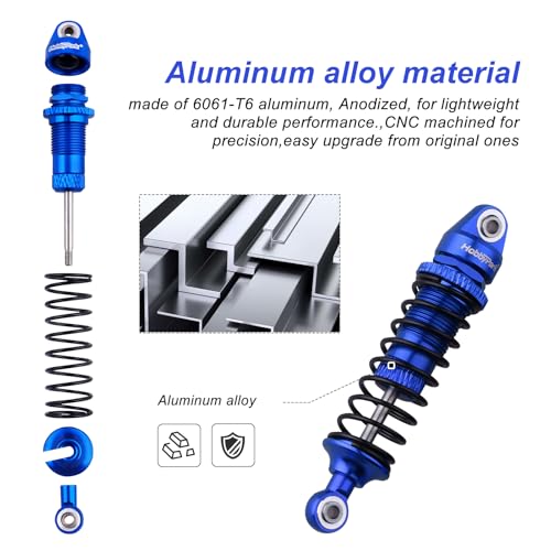 HobbyPark Aluminum Shocks Absorber Assembled (Front & Rear) Full Metal Dampers for Traxxas 1/18 LaTrax Teton Desert Prerunner, Replace Parts 7660 7665(4-Pack) (Navy Blue) - color: Navy Blue