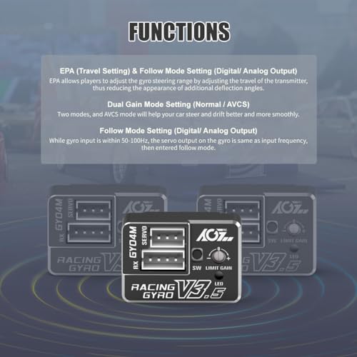 AGFRC 4g AVCS Gyro for RC Mini-Z Drift Car (GY04M V3.5 Black) | CNC Case, 3.7-8.4V, 20mA, AVCS & Normal Dual Modes, 32-bit PID Control, for Mini-Z, Competition Grade RC Drifting - color: Black
