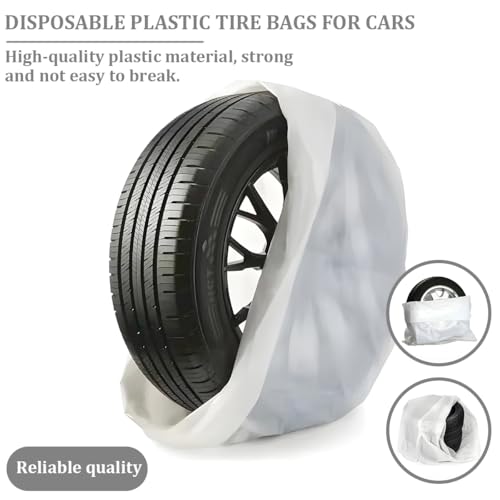 Car Tire Storage Bag, 4PCS 43.3" × 43.3" Extra-Large Waterproof Dustproof Vehicle Spare Tire Store Protect Cover, Polyethylene LDPE Plastic Auto Tyre Storage Cover, Universal Fit