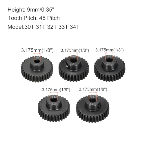 48 P Steel Pinion Gear Set 30T 31T 32T 33T 34T for 3.175 mm Shaft Hardened Steel Pinion Gear with Screws for RC Car Motor