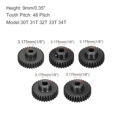 48 P Steel Pinion Gear Set 30T 31T 32T 33T 34T for 3.175 mm Shaft Hardened Steel Pinion Gear with Screws for RC Car Motor