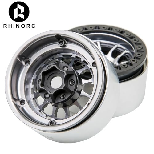 RhinoRC MOZA 1.9 Inch Negative Offset Aluminum Wheel Rim, 4PCS RC Beadlock Wheels for 1/10 RC Crawler Axial SCX10 RR10 Wraith TRX4 TRX-6 (WH1906) - color: Wh1906