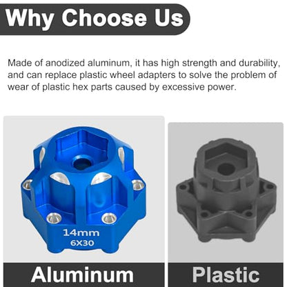 LRFHL 1/10 6x30 to 14mm Hex Adapters for 1/10 Proline Arrma Senton Granite | 20mm Thickness, Aluminum Wheel Hex Hub Adapter Upgrade Parts, Blue - color: Blue 14mm