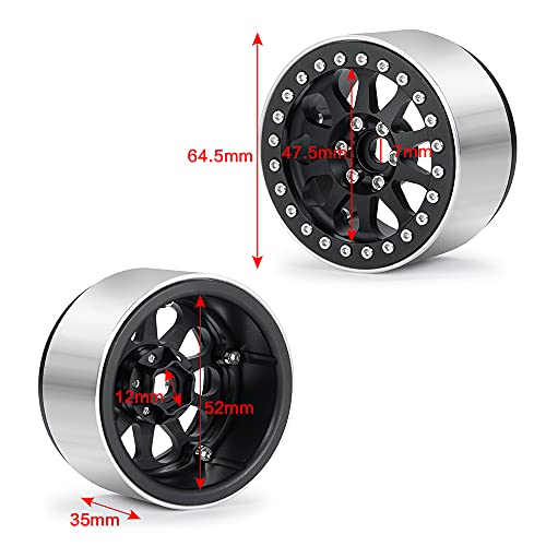 Benedict Harry 4Pcs Alloy 2.2" Beadlock Wheel Rims for 1:10 RC Rock Crawler Axial SCX10 RR10 Wraith 90048 90018 TRX4 12mm Hex (Black) - color: Black