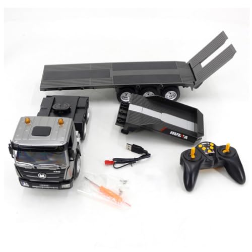 FunXylophy RC Semi Truck with Trailer, 1/18 RC Tractor Truck RTR | 2.4G, 9CH Control, RC Construction Vehicle Model with Sound and Light Effects & Flatbed Trailer