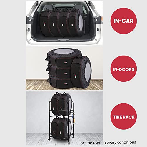 Seasonal Tire Totes, Spare Tire Cover, Portable Winter Wheel, Handle for Easy Transportation, Fits Tires Tire Diameters 21” to 31.5”, Set of 4 Bags Black