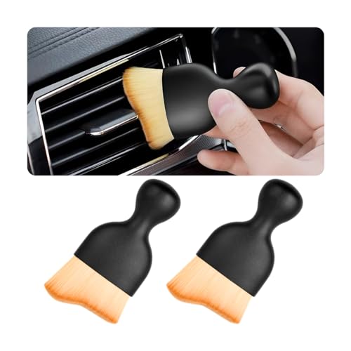 Blilo 2PCS Car Interior Detailing Brush with Dust Cover, Auto Soft Hair Cleaning Brushes, Scratch Free Curved Dirt Collectors, for Vehicle Dashboard Air Conditioner Vents Leather Computer (Brown/2PCS) | soft synthetic bristles, grooved handle, wet or dry