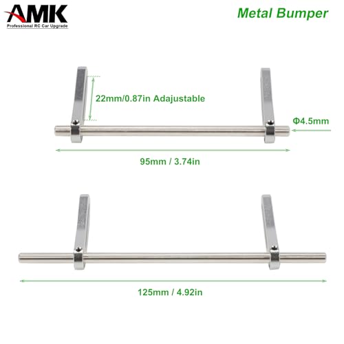 AMK Adjustable 1/10 Scale Bumper Mount Front Rear, Metal Bumper Kit with Modular Fairlead D-Ring Tow Strap for RC Crawler Axial SCX10 Element Enduro Gen7 Gen8 TRX6 TRX4 Upgrades (Silver) - color: Silver