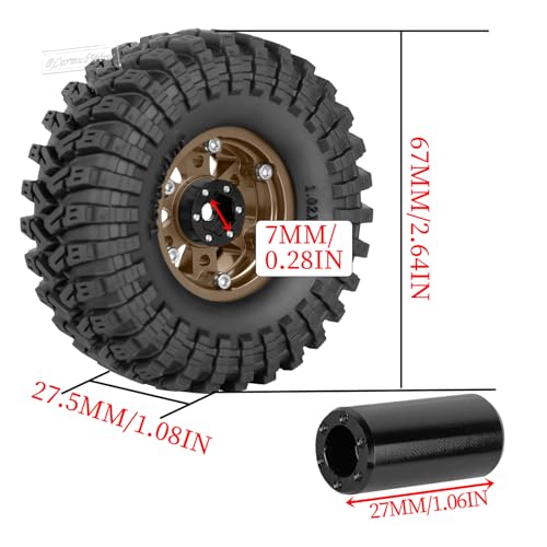 RC 1.3 Beadlock Wheels and Tires Single & Dually for 1/18 TRX4M Ascent-18,1/24 SCX24 FCX24 RC Crawler Car,Aluminium & Brass 1.3 Rims w/All Terrain Rubber Tire,4pcs,Brown w/Black - color: Brown(4pcs)