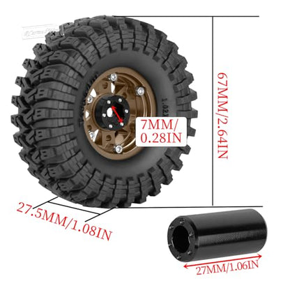 RC 1.3 Beadlock Wheels and Tires Single & Dually for 1/18 TRX4M Ascent-18,1/24 SCX24 FCX24 RC Crawler Car,Aluminium & Brass 1.3 Rims w/All Terrain Rubber Tire,4pcs,Brown w/Black - color: Brown(4pcs)