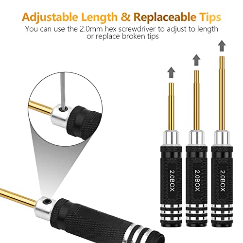 RC Tools Kit 7Pcs Hex Nut Screwdriver Set w/5.0/4.5/4.0/3.5/3.0/2.5/2.0 Box | Hobby Tools Hexagon Nut Wrench Repair Tools Compatible with SCX24 Traxxas Redcat RC Cars Trucks - color: Gold