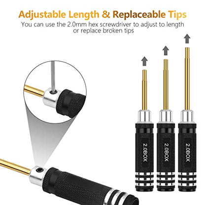 RC Tools Kit 7Pcs Hex Nut Screwdriver Set w/5.0/4.5/4.0/3.5/3.0/2.5/2.0 Box | Hobby Tools Hexagon Nut Wrench Repair Tools Compatible with SCX24 Traxxas Redcat RC Cars Trucks - color: Gold