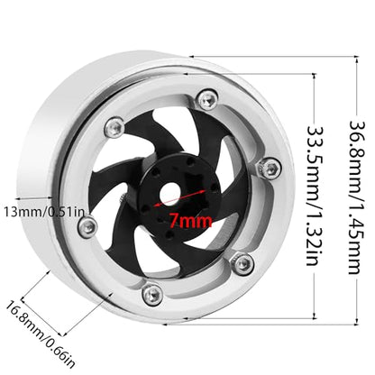ModuWheel 1.3" Negative Offset Aluminum + Carbon Fiber Base Beadlock Wheels for 1/24 1/18 SCX24 TRX4m Ascent-18 RC Crawler (silver) - color: silver