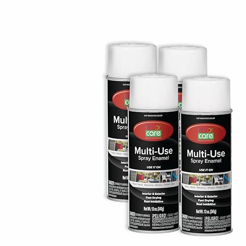 Spray Paint, 12 oz, 4-Pack (Flat White) – All-Purpose, Indoor & Outdoor, Rust Resistant, for Wood, Metal, Plastic & Masonry - color: Flat White