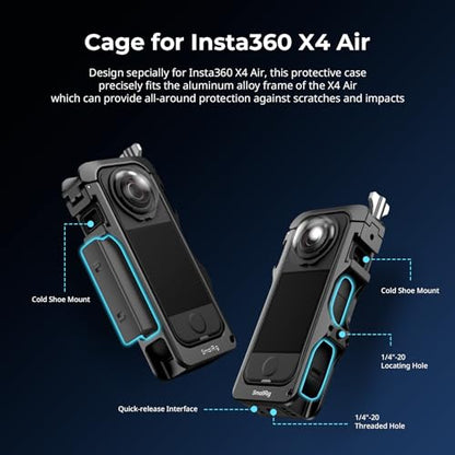 SMALLRIG Cage for Insta360 X4 Air Accessories, Aluminum Alloy Protective Case for Insta360 X4 Air Quick Release, Built-in Cold Shoe Mounts & 1/4" Threads, with Silicone Lens Cover - 5939 - style: for Insta360 X4 Air