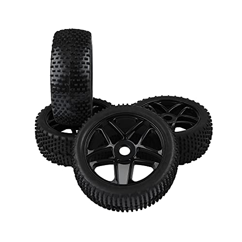 RC Tires & Wheels Set, Black, 4PCS | 1/8 Scale, 17mm Hex, Off-Road Buggy Tires, For Arrma Typhon, Compatible with Kyosho Traxxas