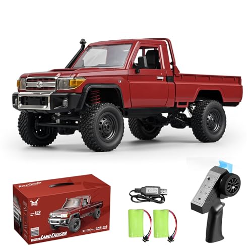RC Truck 1/12 RC Rock Crawler, MN-82 4x4 Off Road RC Pickup Truck, 2.4GHz Proportional Throttle Steering All Terrain Remote Control Car RTR with Headlights and 2 Batteries for Adults (Red) - color: Red