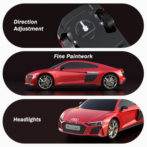 AEROQUEST 1:24 Audi Remote Control Car (R8 Coupe-Red) | Officially Licensed,Birthday Gift,Toys for ages 3-8,Electric Sport Racing,front-light ,2.4GHz-supports multi-play - color: Audi Red
