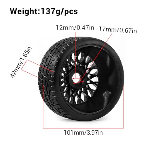4PCS RC Highway Off-Road Truck Wheels & Tires - Compatible with 1/8 Typhon 6S BLX, 1/7 Infraction 6S BLX/Limitless - Foam Insert Plastic Rims （4 Small ） (Black（4pcs）) - color: Black（4pcs）