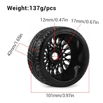 4PCS RC Highway Off-Road Truck Wheels & Tires - Compatible with 1/8 Typhon 6S BLX, 1/7 Infraction 6S BLX/Limitless - Foam Insert Plastic Rims （4 Small ） (Black（4pcs）) - color: Black（4pcs）