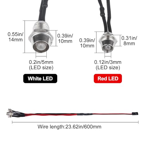 4Leds LED Lights Headlights Taillight Kit Accessories Compatible with Traxxas Arrma Axial SCX10 Redcat RC4WD HSP Tamiya RC Car Truck Tank Crawler (2 Red & 2 White)