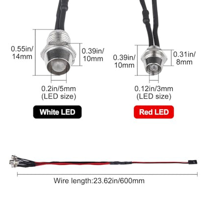 4Leds LED Lights Headlights Taillight Kit Accessories Compatible with Traxxas Arrma Axial SCX10 Redcat RC4WD HSP Tamiya RC Car Truck Tank Crawler (2 Red & 2 White)