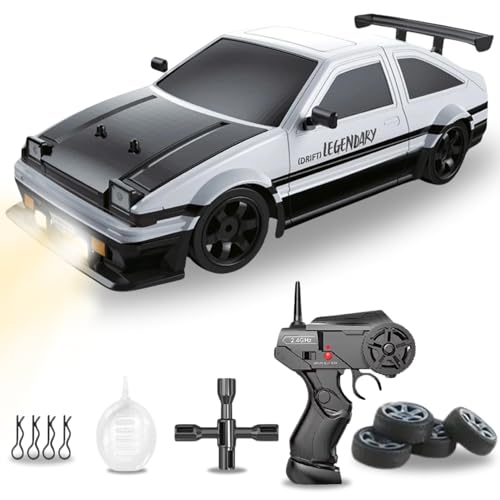 Liberty Imports RC Drift Car 1/16 2.4GHz 4WD Remote Control Sport Racing On-Road Vehicle with LED Light, Batteries and Drift Tires (White) - color: White