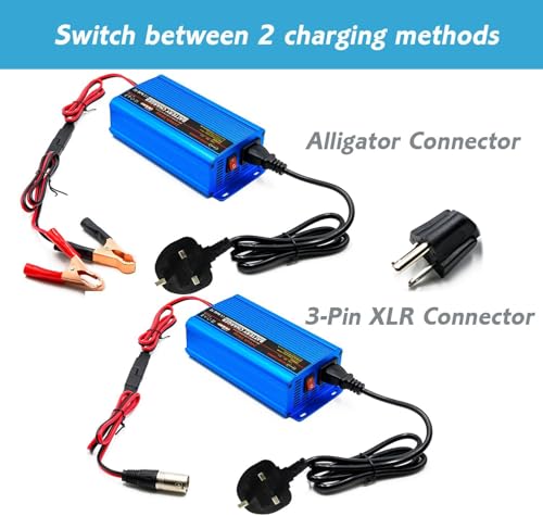 Unocho 24V 5A Battery Charger Smart 4-Stage Lead Acid Battery Maintainer with 3-Pin XLR & Alligator Clips for AGM Gel SLA VRLA Wet Batteries (US Plug)