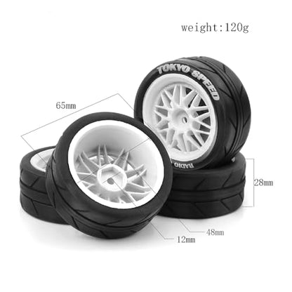 fujita 1/10 RC ON-Road Rubber Tires& Wheels Rims 65mm OD for HPI Tamiya TT01 TT02B Kyosho FAZER MK2 Lc Racing HSP RGT RC 3RACING D5 1/10 RC Rally Car (Black) - color: Black