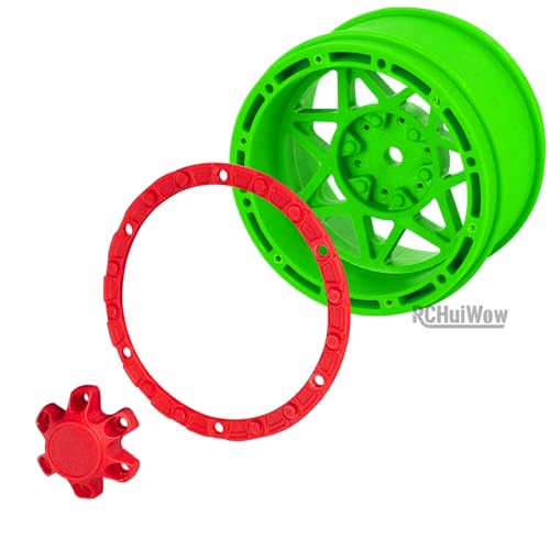 1/16 RC Wheels and Tires 4PCS, RCHuiWow 12mm Hex Plastic Rim Tires Set for 1/16 M-J-X16207-210,H-B-X16889-890,S-C-Y16101-106,Summit E-Revo Gorgon Grom,Mini Kraton 3S RC Truck Upgrades,Green&Red - color: Green&red(4pcs)