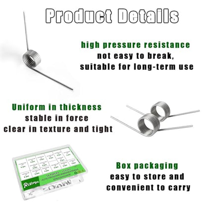 50Pcs Torsional Springs Assortment Kit 15 Sizes 304 Stainless Steel,45/90/120 Degree for Home Repairs & DIY Springs Assortment