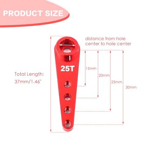 6PCS Aluminum 25T Servo Horn 37mm for Futaba Savox Power(Red) | 25 Teeth Extension Steering Arm Server,Compatible with Futaba Savox Power HD HSP MG995 MG996 Servos,CNC Machining - color: 6pcs Red