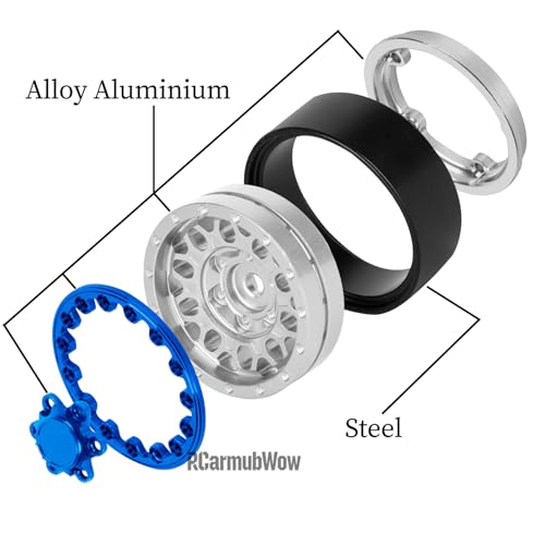 1.3" Beadlock Wheels Tires Set Aluminum Alloy w/Metal Steel Ring for TRX4M SCX24 FCX24 Ascent-18 1/18 1/24 RC Crawler Upgrade Parts,RCarmubWow 1.3 Beadlock Wheels and Tires,4pcs,Navy Blue - color: Navy Blue(4pcs)