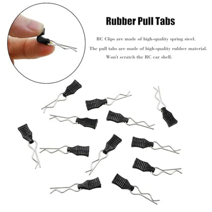24pcs 1mm Universal Remote Control Body Clips with Pull Tabs, Compatible with All 1/14 1/16 1/18 Scale SCX24 ruck Buggy Shell Replacement Parts