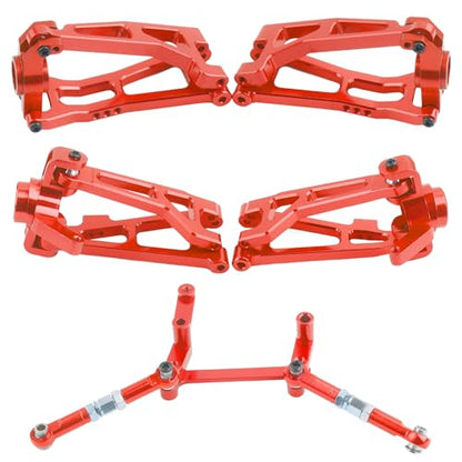 Aluminum Suspension Arms & Steering Knuckle Kit & Shock Tower & Linkage Assembly Parts Compatibe with Hyper Go H16BM H16DR H16PL H16E & 16207 16208 16209 1/16 RC Upgrade Part(Red)