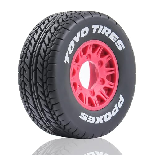 1/10 1/8 RC Short Course Truck Tires OD 4.33" and Wheels 12mm 14mm 17mm Hex for 1:8 1:10 Scale Off Road Truck Car Traxxas Slash 2WD 4×4 Rc4wd Arrma Senton Axial Losi Redcat 4PCS (Red) - color: Red