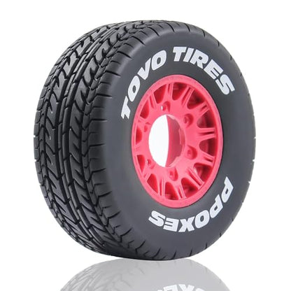1/10 1/8 RC Short Course Truck Tires OD 4.33" and Wheels 12mm 14mm 17mm Hex for 1:8 1:10 Scale Off Road Truck Car Traxxas Slash 2WD 4×4 Rc4wd Arrma Senton Axial Losi Redcat 4PCS (Red) - color: Red
