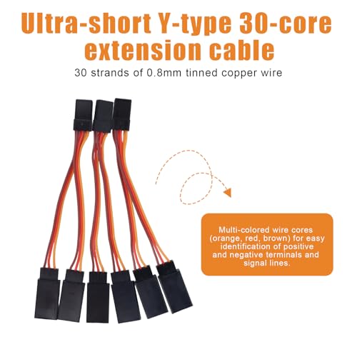 8pcs Servo Extension Cables & Y-Harness Splitters for JR Futaba Spektrum | 30-Core, 3.94in/10cm, 4.72in/12cm, Wire, Linear, RC, Airplane, Car, Drone
