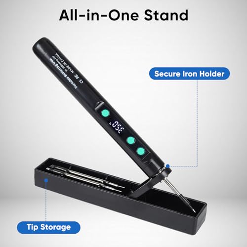 Cordless Soldering Iron Kit, 1100mAh USB-C Rechargeable Soldering Iron with LCD Screen, Portable Battery Powered Soldering Pen for Electronics Repair, Hobby DIY Projects