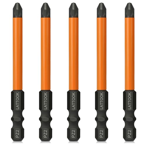 3'' Long Pozidriv Bit Set | LATTOOK 5-Piece PZ2 Pozi Bit Set, Magnetic S2 Steel Pozidriv Screwdriver Bits Set - style: Pozidriv Bits-75MM