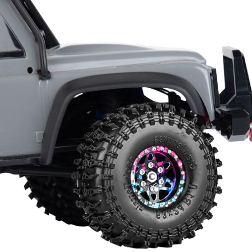 for SCX24 TRX4M 1/24 1/18 RC Crawler Car,Aluminum 1.0" Beadlock Wheel Tires Wheel Hub Wheels Rim 4PCS 1.0in Beadlock Wheel Rims Heavy Duty Rim,Colour - color: （4PCS)colour