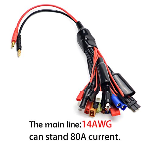 Readytosky 19 in 1 Lipo Battery Charger Adapter Convert Cable | Banana Plug to JST/T-Plug/XT60/EC3/EC5/HXT 4mm, For RC Car Drone