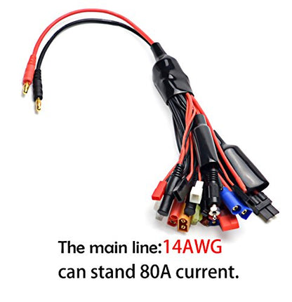 Readytosky 19 in 1 Lipo Battery Charger Adapter Convert Cable | Banana Plug to JST/T-Plug/XT60/EC3/EC5/HXT 4mm, For RC Car Drone