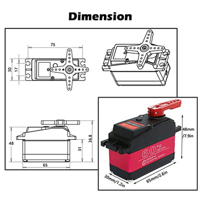 2pcs DS5160SSG 60kg Digital Servo Metal Gear Large Torque High Speed Robotics Waterproof RC Car Servo 270 Degree with 18T Aluminum Servo Arm