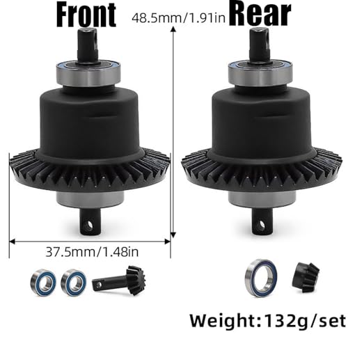 Front Rear Differential with Bearings, 37T/13T Gear Ratio Diffs Fit for Traxxas 1:10 Slash 4X4 Rustler Stampede Bandit Rally Ford F-150, Upgrade Replacement for RC Monster Truck Crawler