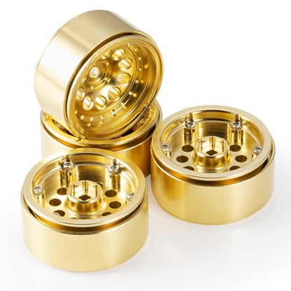 Brass 1.3" RC Beadlock Wheel Hub Rims 228g Heavy Weight for 1/18 TRX4M 1/24 AXIAL SCX24 RC Crawler Car Upgrade Parts (Gold) - color: Gold