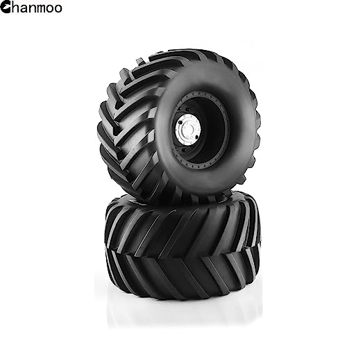 1/10 RC Monster Truck Tires and Hard Plastic Wheels Rims 12mm Hex Rubber Buggy Off Road Tyres with Foam for 1:10 Scale Truck Car Traxxas VXL 2WD Hoss 4x4 HSP HPI Tamiya Kyosho 4PCS (Black) - color: Black