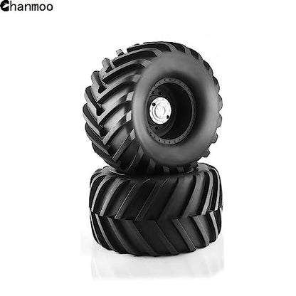 1/10 RC Monster Truck Tires and Hard Plastic Wheels Rims 12mm Hex Rubber Buggy Off Road Tyres with Foam for 1:10 Scale Truck Car Traxxas VXL 2WD Hoss 4x4 HSP HPI Tamiya Kyosho 4PCS (Black) - color: Black